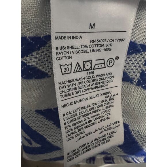 Old Navy Blue White Geometric Print V-Neck Dress Women’s Medium with Pockets - Picture 3 of 5